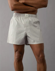 AMERICAN EAGLE MEN'S PLAID STRETCH BOXER SHORT | WHITE