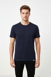 DIESEL MEN’S PREMIUM SOLID NAVY BLUE COTTON T-SHIRT