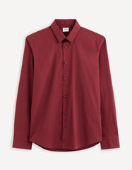 CELIO SLIM STRETCH COTTON SHIRT | BURGUNDY