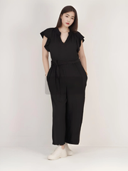 CALVIN KLEIN WOMENS SLEEVELESS WRAP JUMPSUIT | BLACK