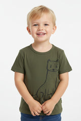 T.U-K.I.D.S STOATALLY AWEOME CAT LOGO T-SHIRT | D.GREEN