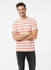 JACK & JONES MEN’S PREMIUM STRIPED COTTON T-SHIRT – PEACH & WHITE