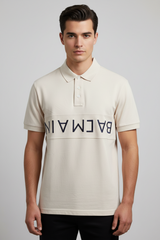 BALMAIN TEXT REVERSE EMBROIDERY POLO SHIRT | CREAM
