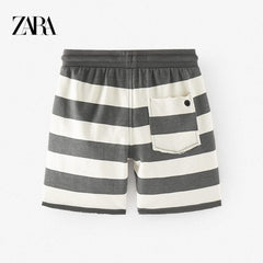 ZARA-GREEN STRIPED PLUSH JERSEY BERMUDA SHORTS