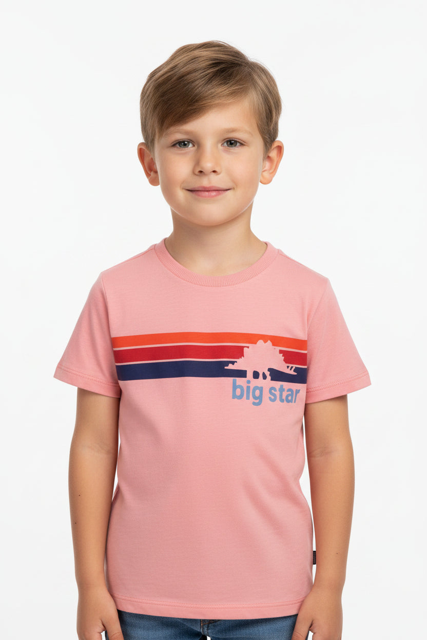 BIG STAR multicolor boys' t shirt in pink with a round neck design.