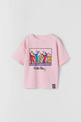Zara Keith Haring Acid Wash T-Shirt in Pink – Trendy, soft cotton tee for boys & girls. Stylish and comfortable for everyday wear. Shop kids' t-shirts now!