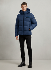 Prada navy luxury puffer jacket with leather detailing - Handpicked Pakistan