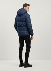 PRADA LUXURY PUFFER JACKET WITH PREMIUM LEATHER DETAILING | NAVY