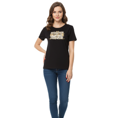 S.OLIVER BE NICE TO THE PLANET PRINT WOMEN T-SHIRT | BLACK