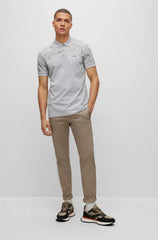 HUGO BOSS. COTTON REGUAR-FIT POLO SHIRT WITH GRID ARTWORK | LIGHT GRAY