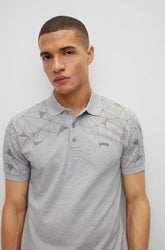 HUGO BOSS. COTTON REGUAR-FIT POLO SHIRT WITH GRID ARTWORK | LIGHT GRAY
