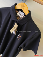BURBERRY EKD-EMBROIDERED COTTON-BLEND POLO SHIRT | DARK NAVY