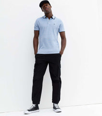 JACK & JONES PALE BLUE CONTRAST TRIM POLO SHIRT