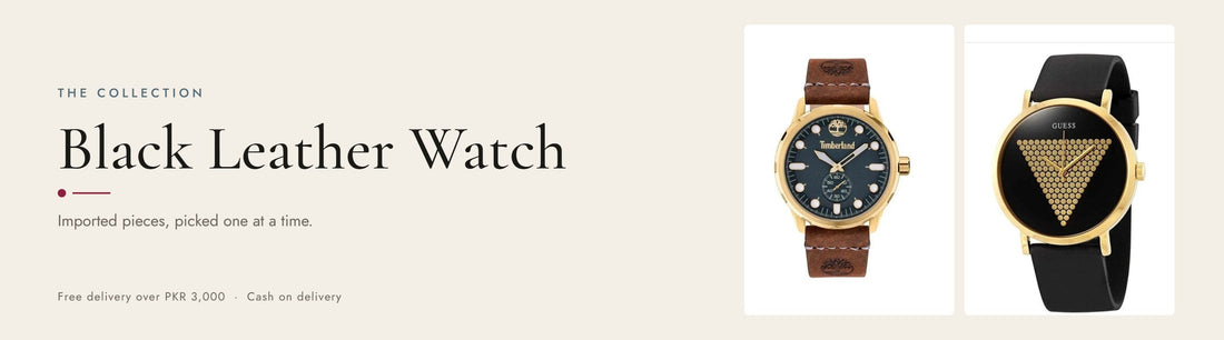 Black Leather Watch - HandPicked.pk