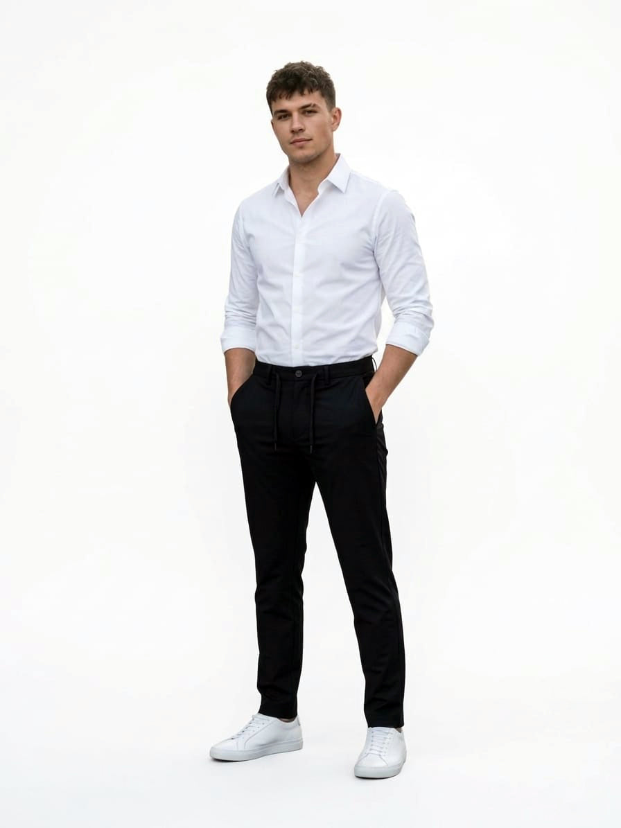 GOODFELLOW SLIM FIT DRAWSTRING COTTON PANTS FOR MEN SMART CASUAL TROUSER | BLACK