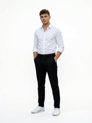 GOODFELLOW SLIM FIT DRAWSTRING COTTON PANTS FOR MEN SMART CASUAL TROUSER | BLACK