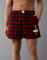 AMERICAN EAGLE MEN'S PLAID GRINCH POCKET BOXER SHORT | RED