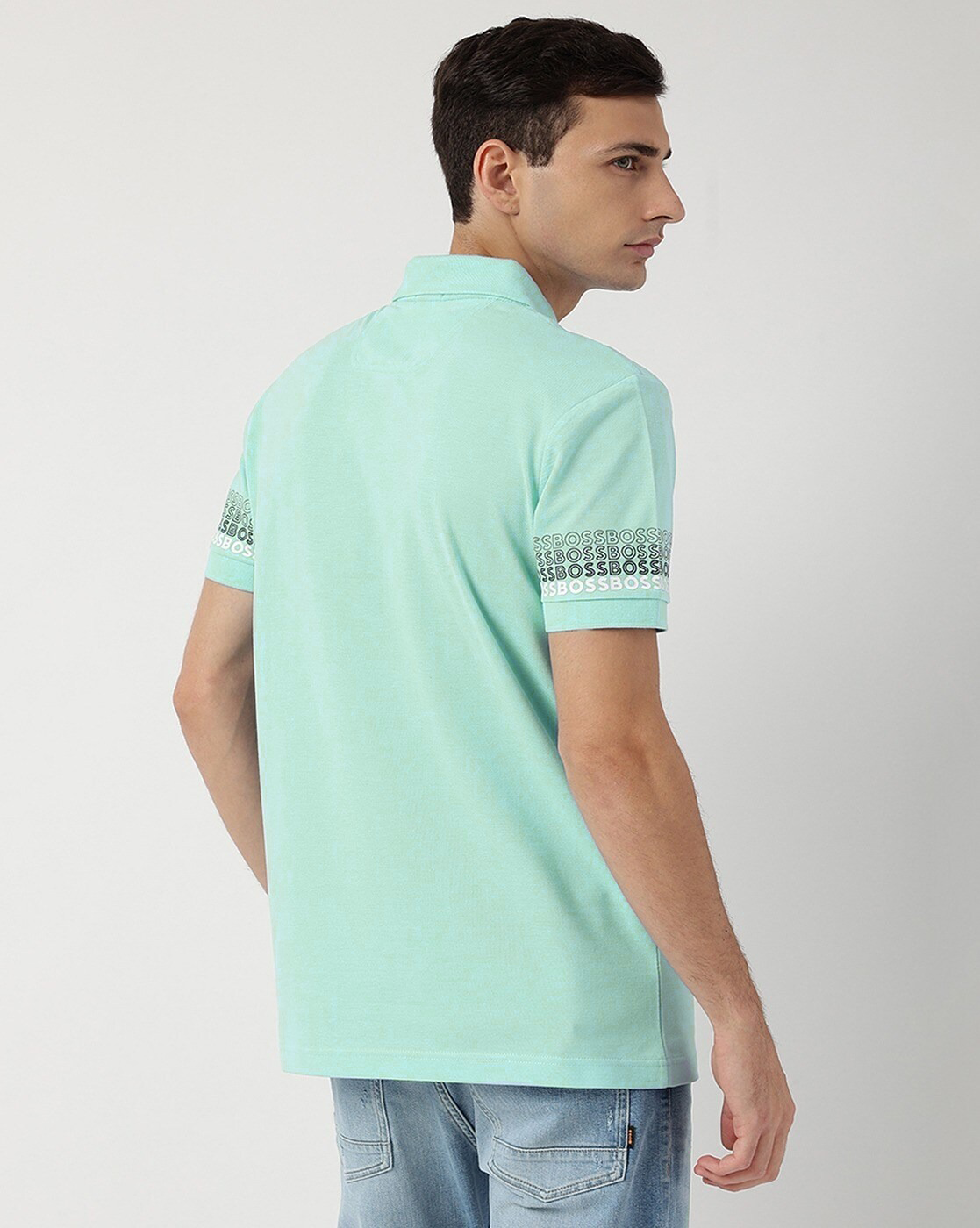 HUGO BOSS LOGOS COTTON PIQUE JACUARD POLO SHIRT | PALE BLUE