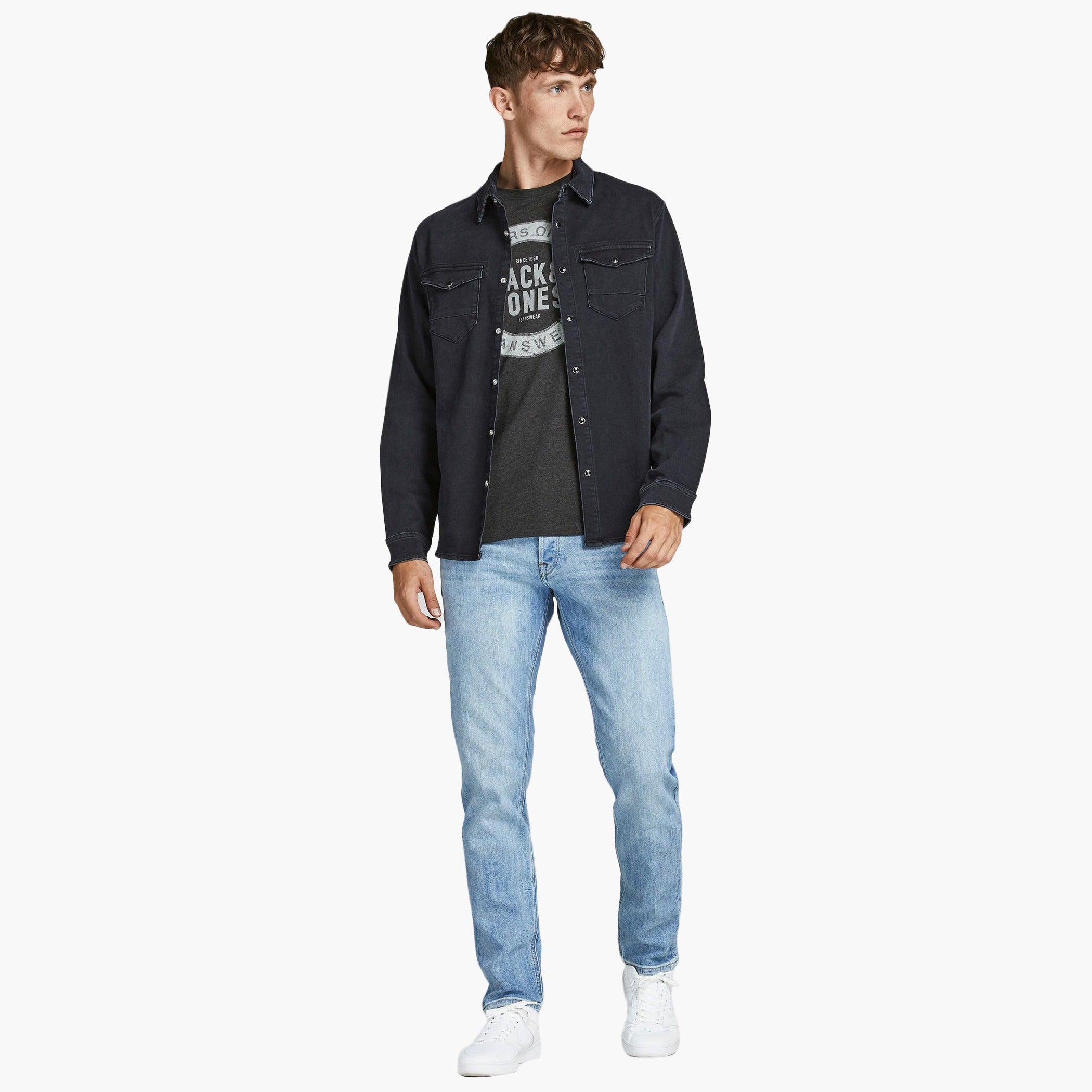 JACK & JONES MEN’S PREMIUM GRAPHIC LOGO T-SHIRT – DARK GREY