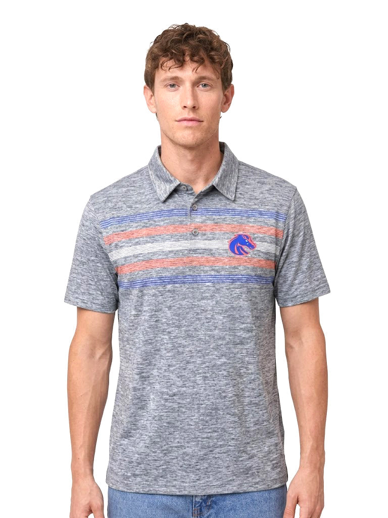 CAPTIVATING – PERFORMANCE STRIPE POLO PRINTED HORSE LOGO SHIRT | GREY