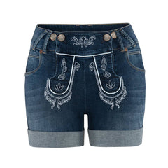 Women's Embroidered Denim Short,Dark Blue