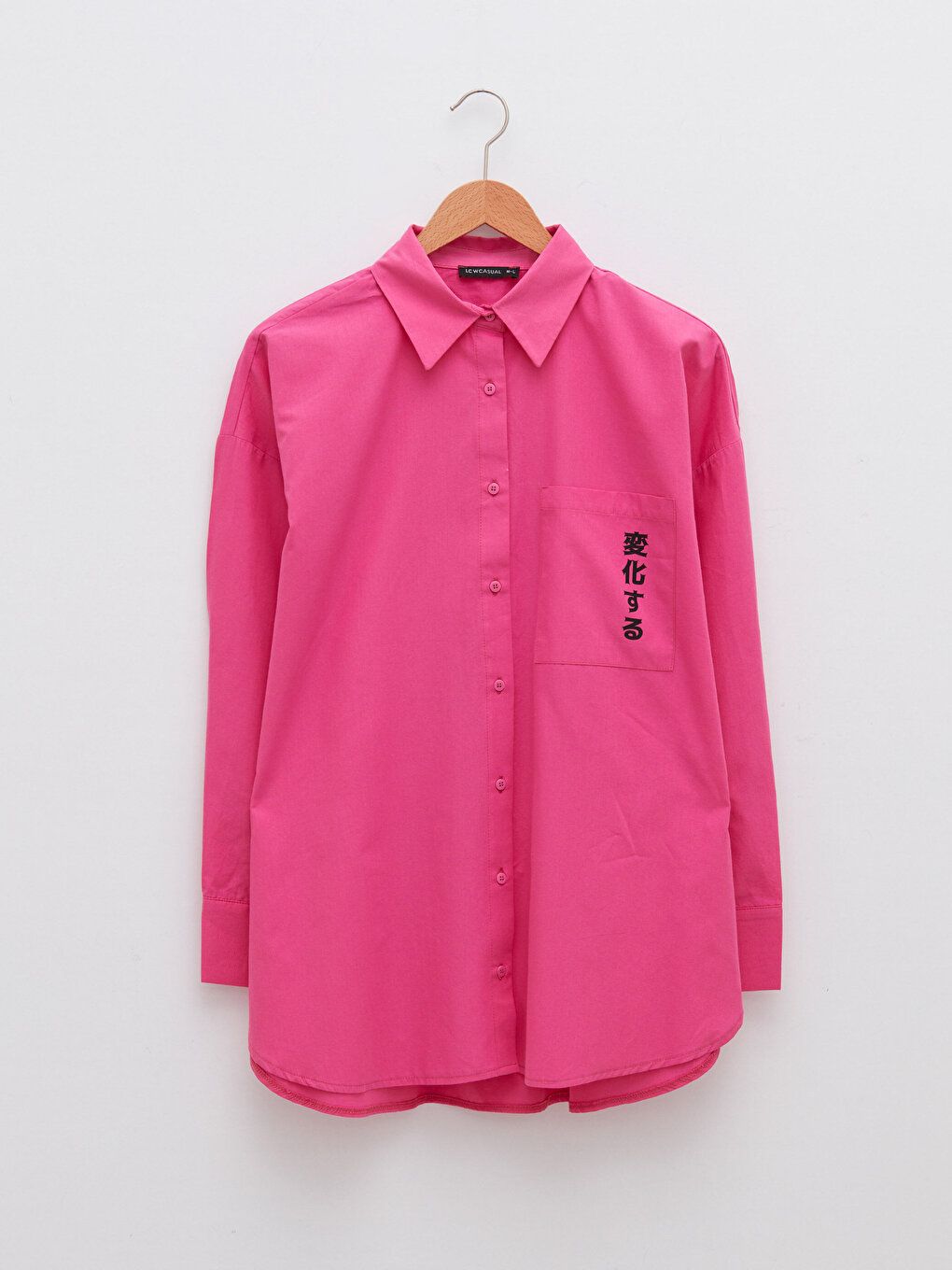 LCW CASUAL BUTTONED PRINTED LONG SLEEVE POPLIN WOMEN'S SHIRT | PINK