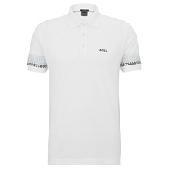 HUGO BOSS LOGOS COTTON PIQUE JACUARD POLO SHIRT | WHITE