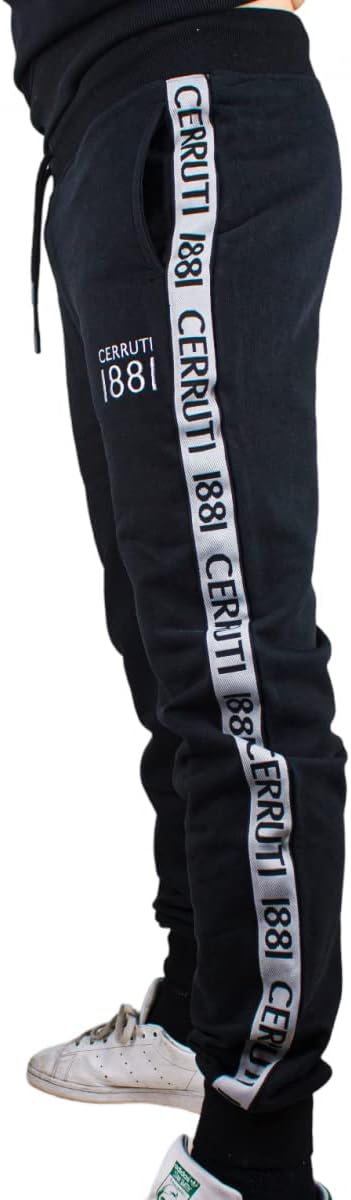 CERRUTI 1881-BITTI MENS JOGGING TROUSER-WITH LOGO STRIP | BLACK