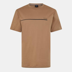 HUGO BOSS COTTON JERSEY REGULAR-FIT T-SHIRT WITH STRIPES AND LOGO | BEIGE