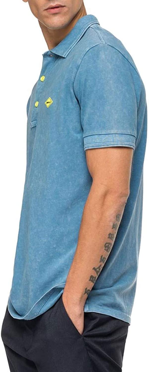 REPLAY - DYYED  C0TT0N PIQUET SHORT SLEEVE POLO | LIGHT BLUE