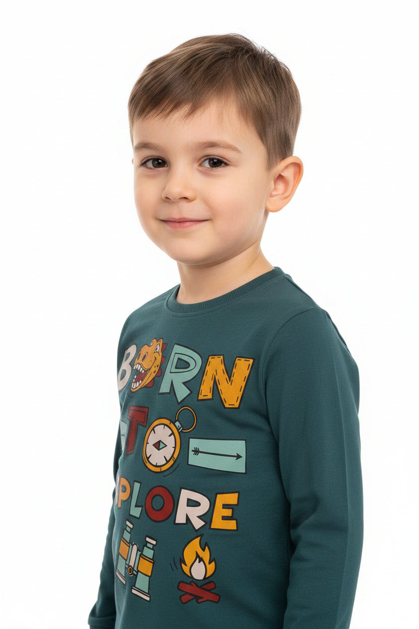 LITTLE KIDS-BTS LOGO-LOG SLEEVE | T-SHIRT | D GREEN