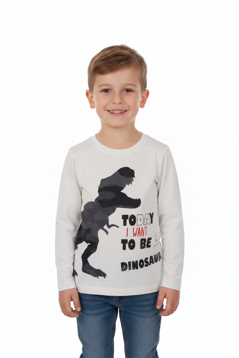 LITTLE KIDS-GRAPHICAL PRINT-FULL SLEEVE | T-SHIRT | WHITE