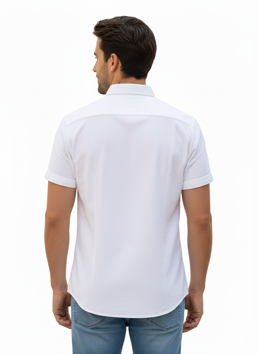 SPRINGFIELD OXFORD SHIRT HALF SLEEVE SIGNATURE EMBROIDERED LOGO – REGULAR FIT | WHITE