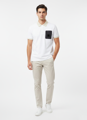HUGO BOSS PREMIUM POLO SHIRT - BLACK LEATHER LOGO PATCH | WHITE
