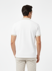 HUGO BOSS PREMIUM POLO SHIRT - BLACK LEATHER LOGO PATCH | WHITE