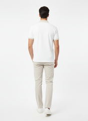 HUGO BOSS PREMIUM POLO SHIRT - BLACK LEATHER LOGO PATCH | WHITE