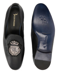 BILLIONAIRE CREST DEERSKIN LOAFERS | BLACK