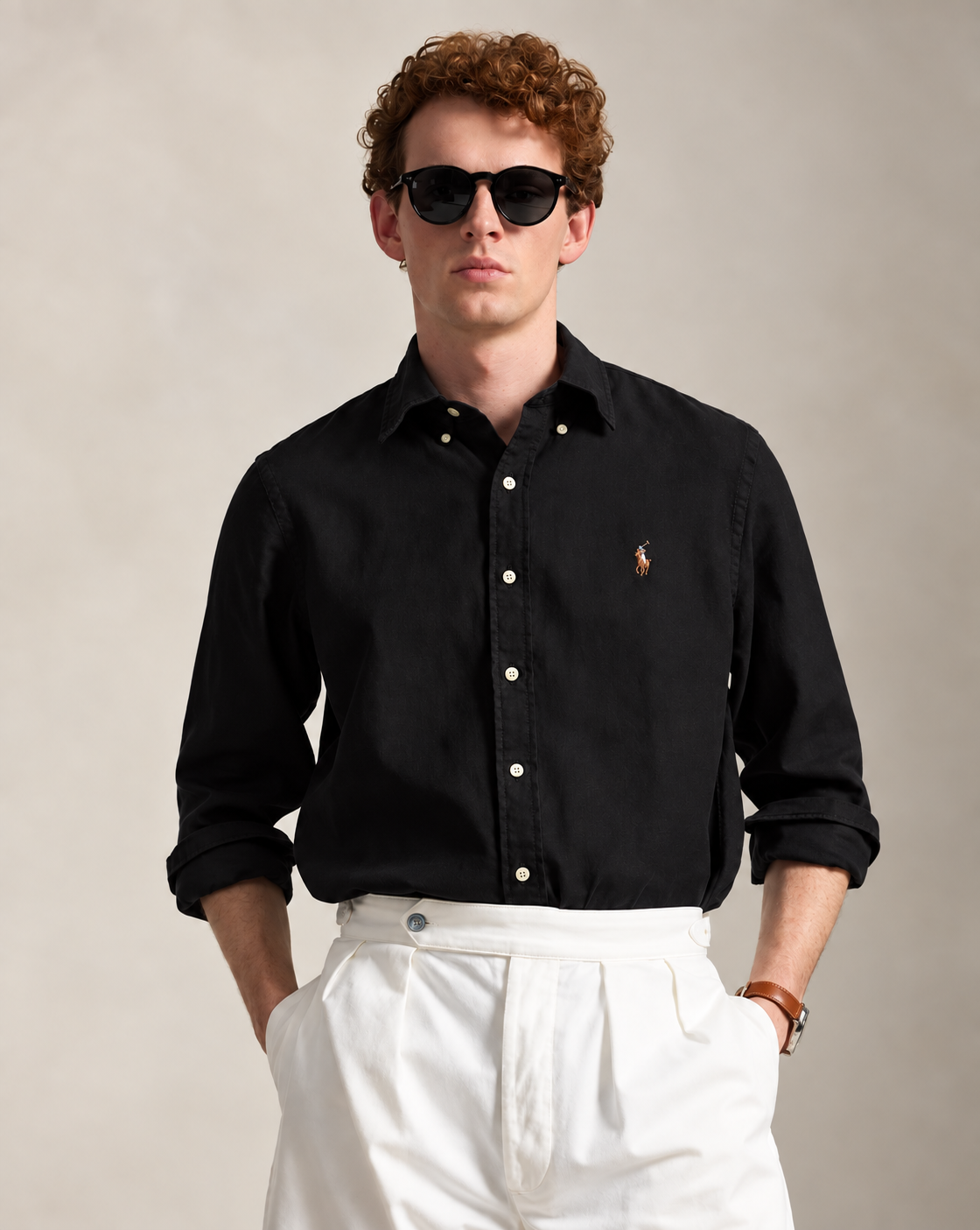 POLO RALPH LAUREN SLIM FIT LINEN SHIRT | BLACK
