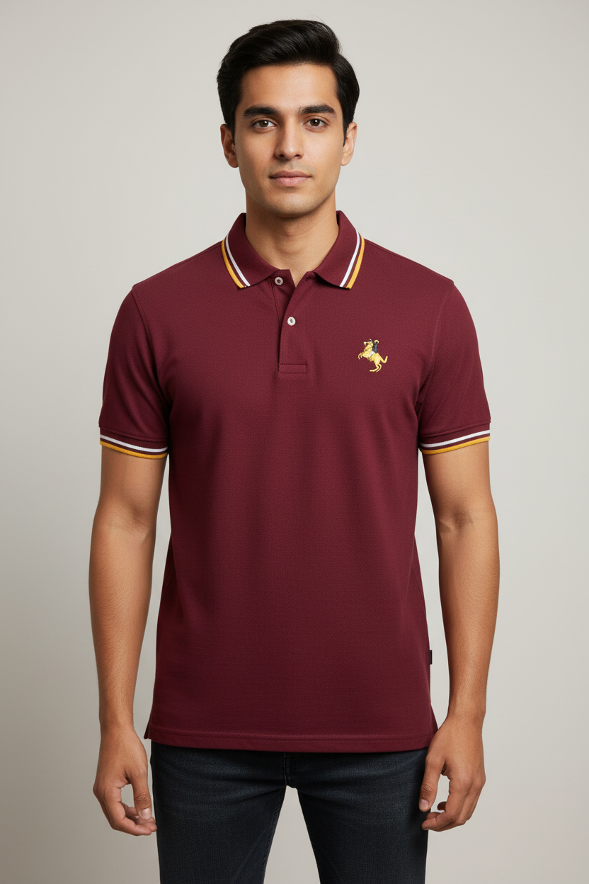 GIORDANO EMBROIDERY SHIRT 3D LION POLO MEN | MAROON
