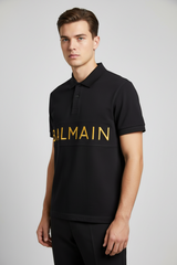 BALMAIN TEXT REVERSE EMBROIDERY POLO SHIRT | BLACK