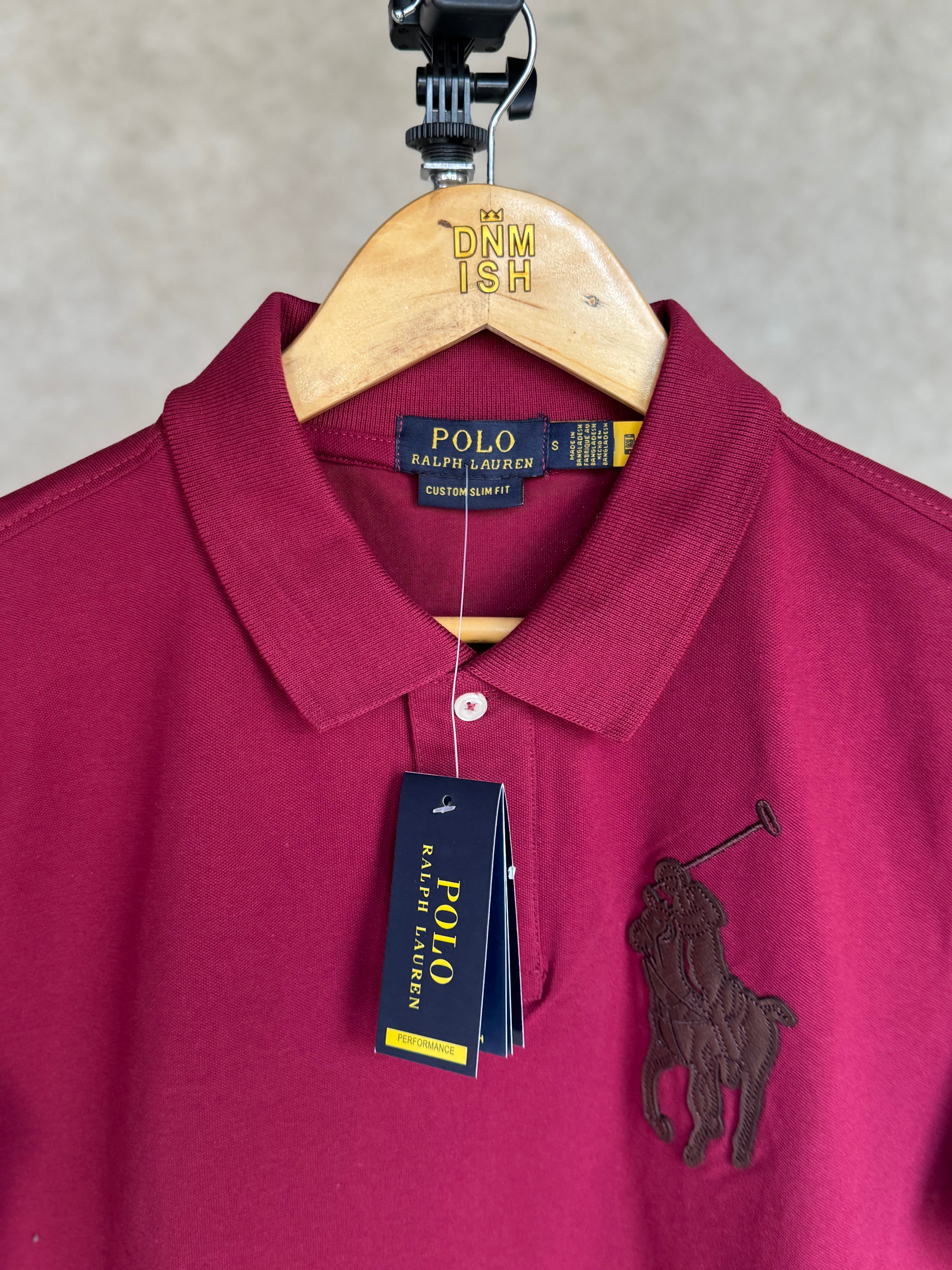 RALPH LAUREN - CUSTOM SLIM FIT LEATHER - PONY POLO SHIRT | MAROON