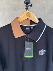 HUGO BOSS REGULAR FIT LOGO-PATCH POLO SHIRT IN COTTON MERERISED | BLACK