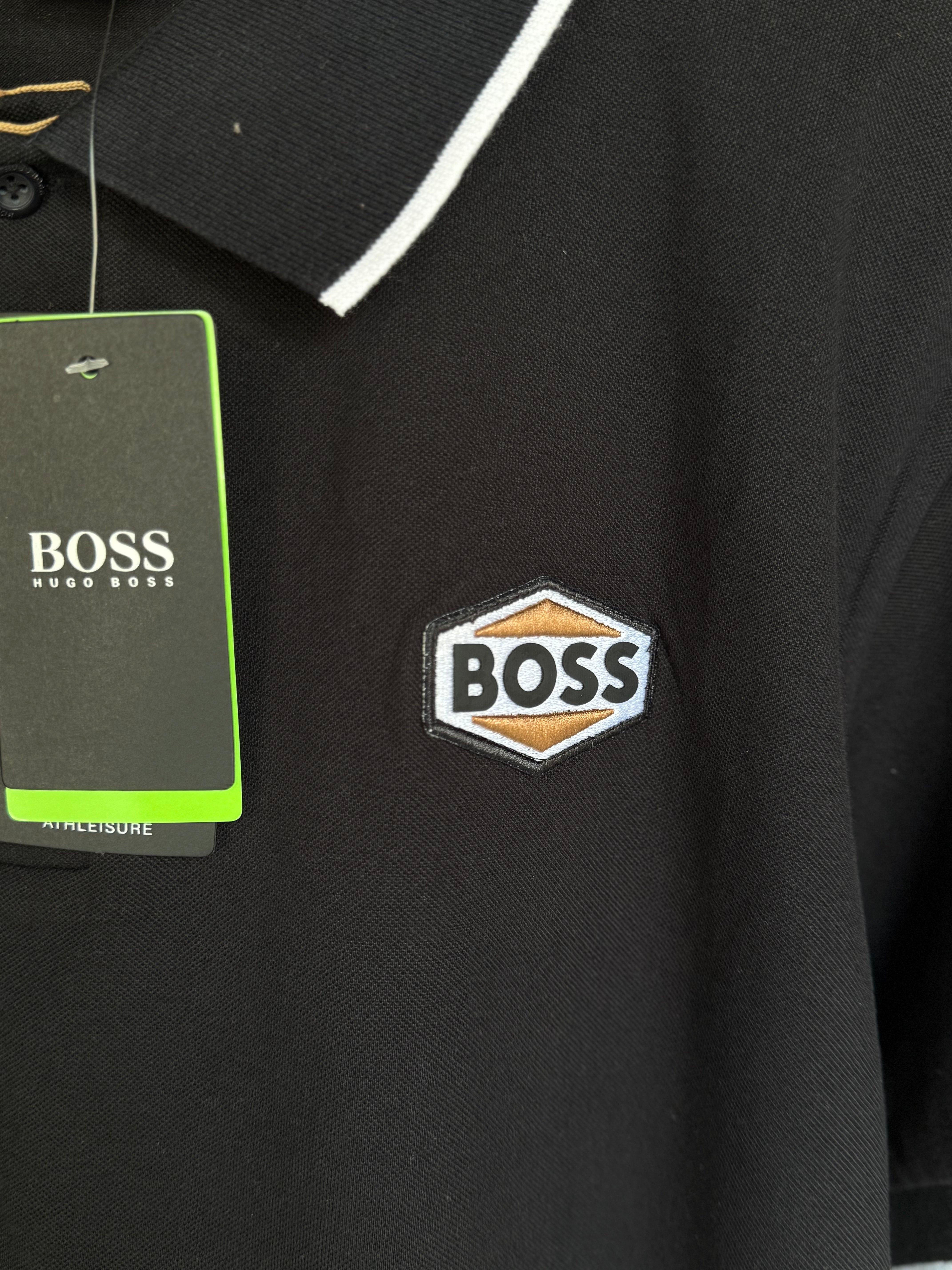 HUGO BOSS REGULAR FIT LOGO-PATCH POLO SHIRT IN COTTON MERERISED | BLACK