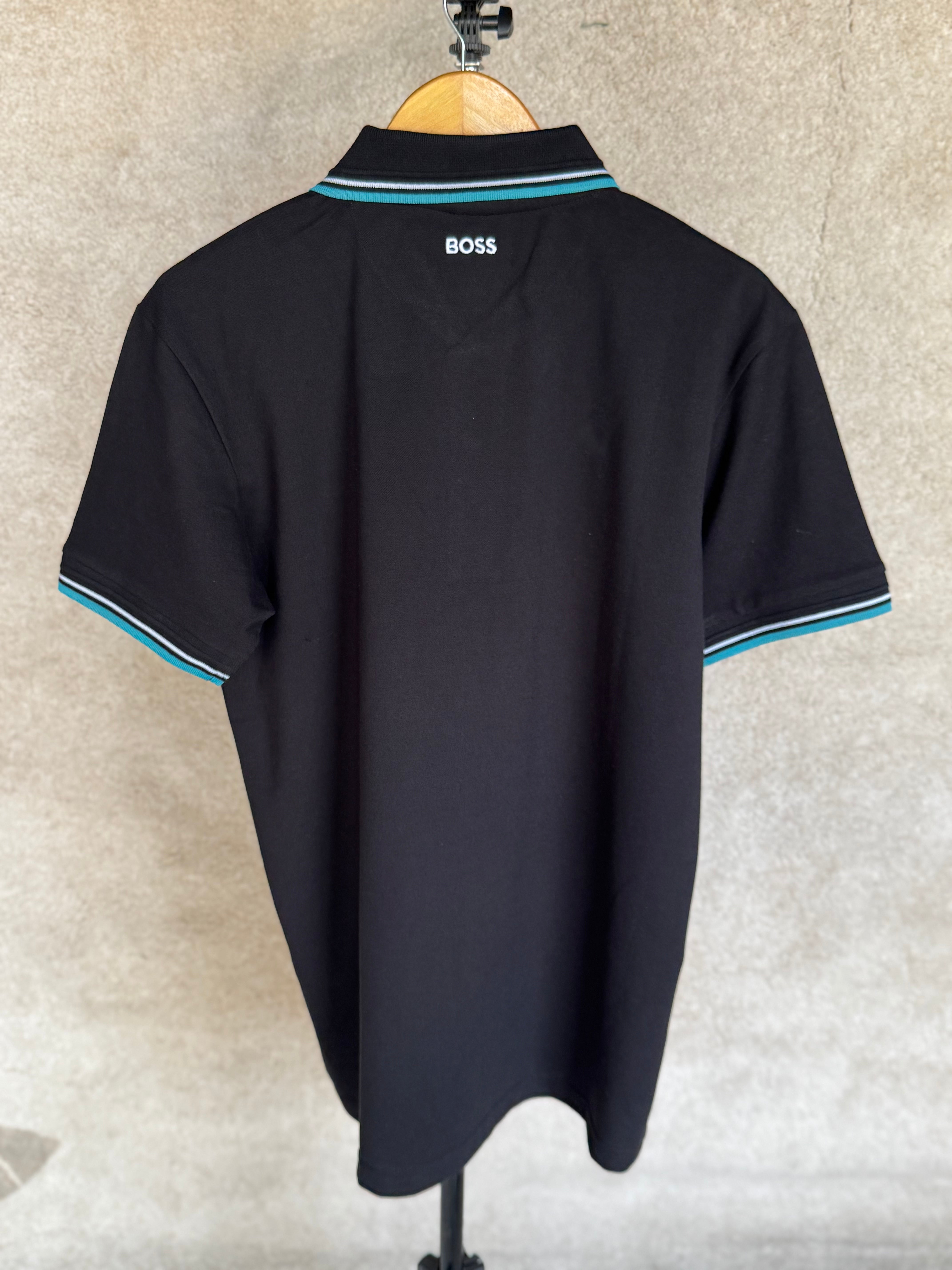HUGO BOSS REGULAR-FIT POLO SHIRT WITH EMBROIDERED LOGO | BLACK