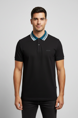 HUGO BOSS REGULAR-FIT POLO SHIRT WITH BOSS LOGO | BLACK