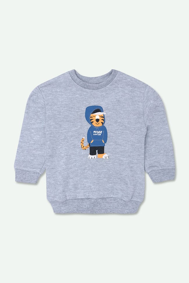 Mango medium grey tiger printed sweatshirt for kids – soft, warm, and stylish.