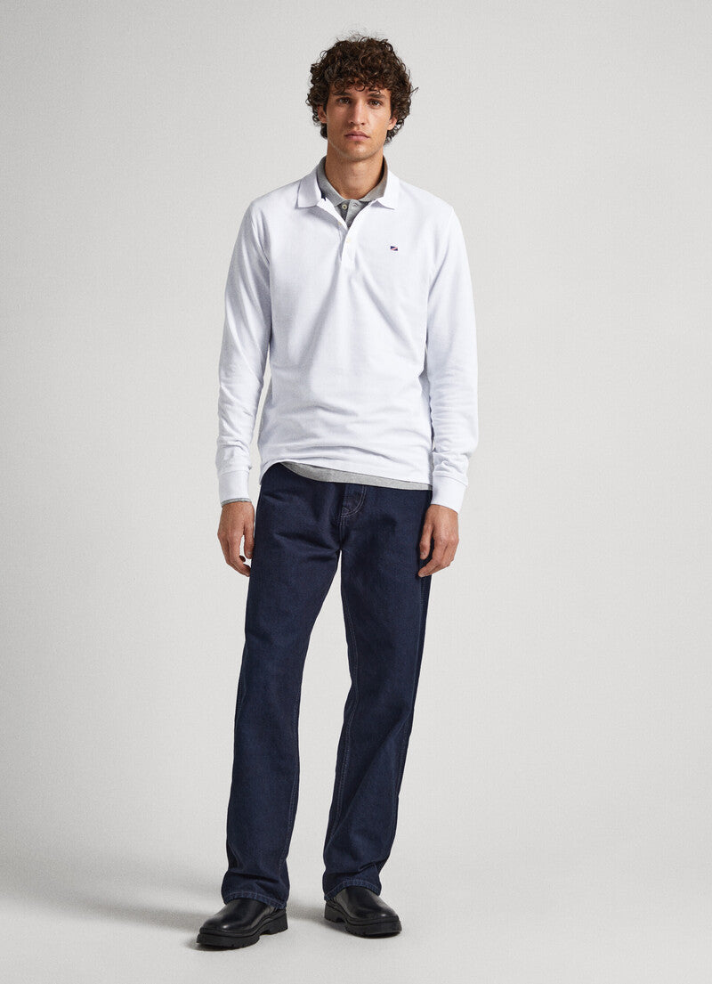 PEPE JEANS LONDON EMBROIDERED FLAG PIQUÉ POLO SHIRT | WHITE