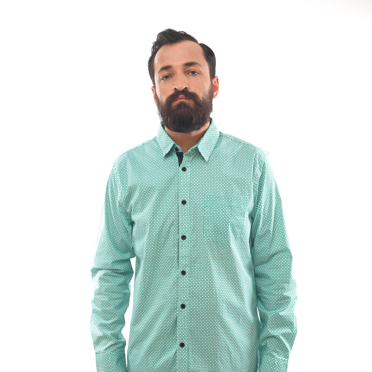 GUESS-LOS ANGELES-PRINTED-SLIM FIT-CASUAL SHIRT | GREEN