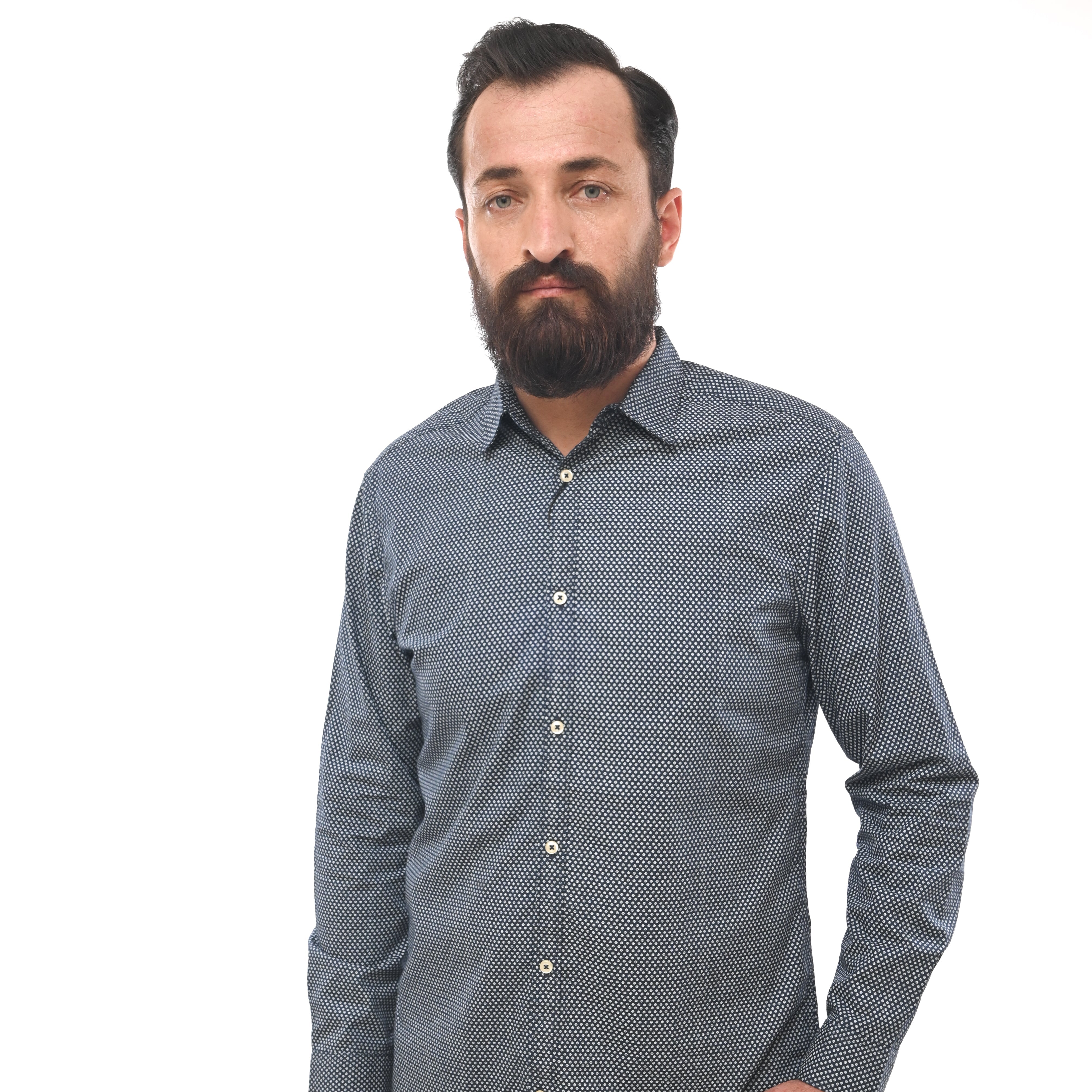 NEXT CLASSIC DOTTED PRINT-SLIM FIT-CASUAL SHIRT | DK BLUE