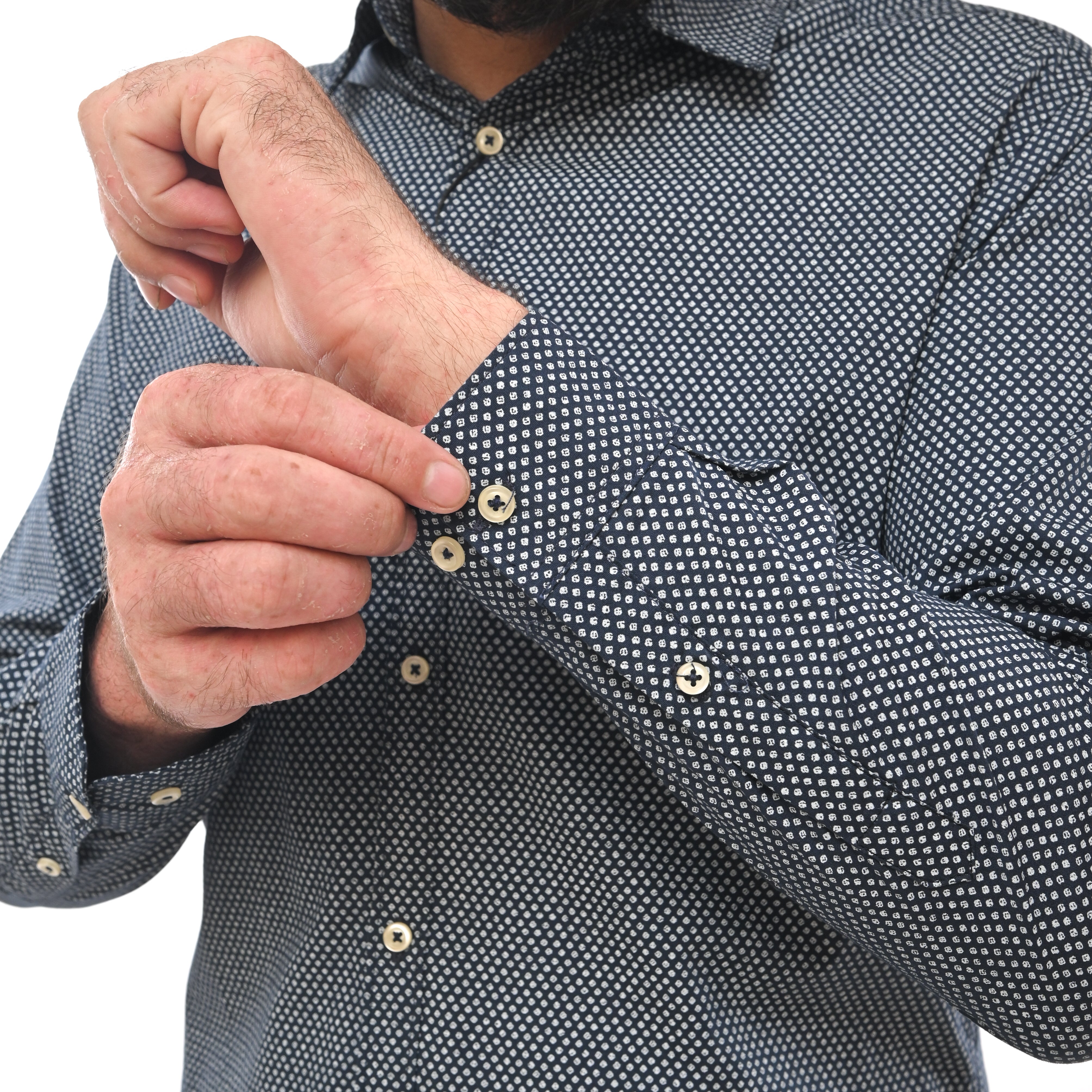 NEXT CLASSIC DOTTED PRINT-SLIM FIT-CASUAL SHIRT | DK BLUE